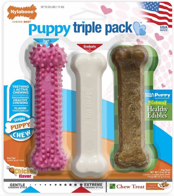 Nylabone Puppy Chew Variety Toy & Treat Triple Pack 3